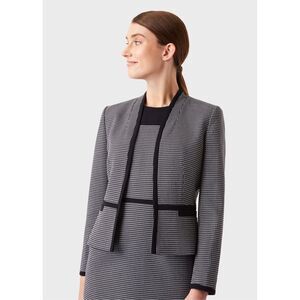 NWT Hobbs Women's Brianna Blazer Jacket Navy Ivory Size 10 Micro- Houndstooth